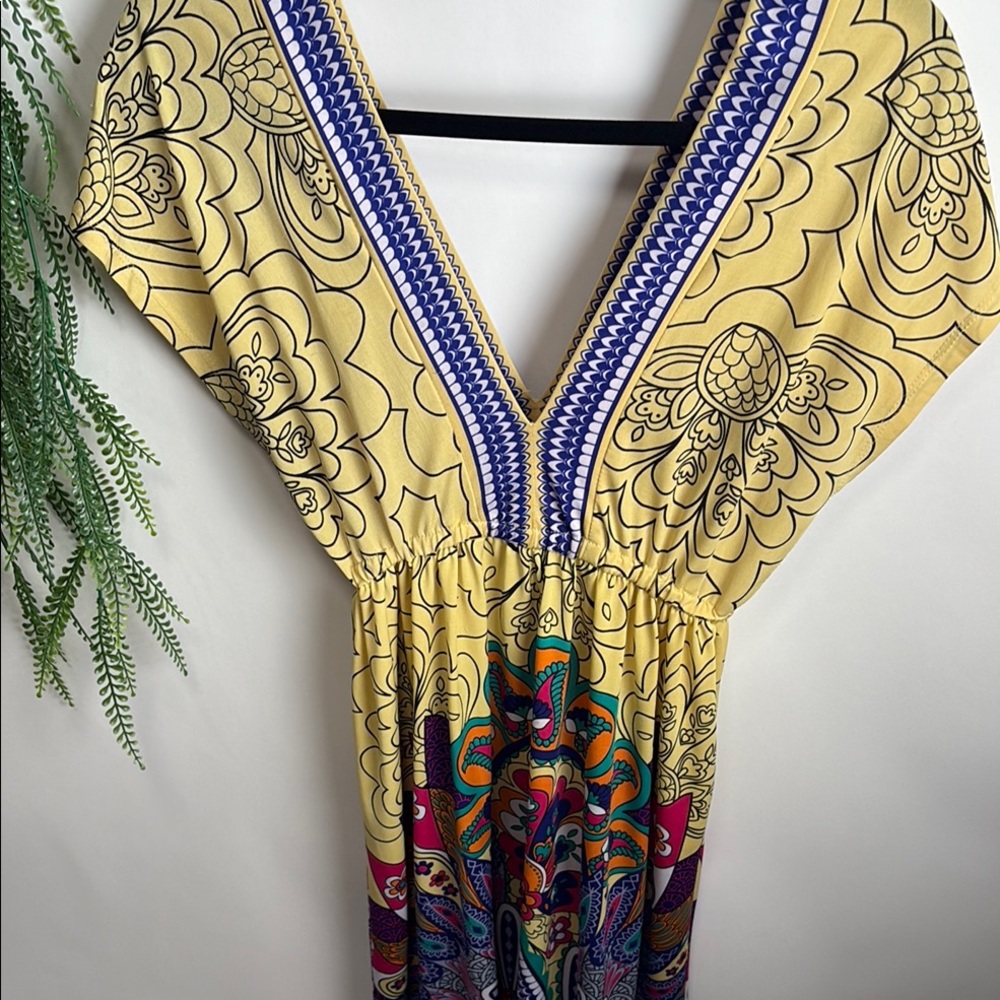 White Mark Yellow and Blue V-Neck Sundress